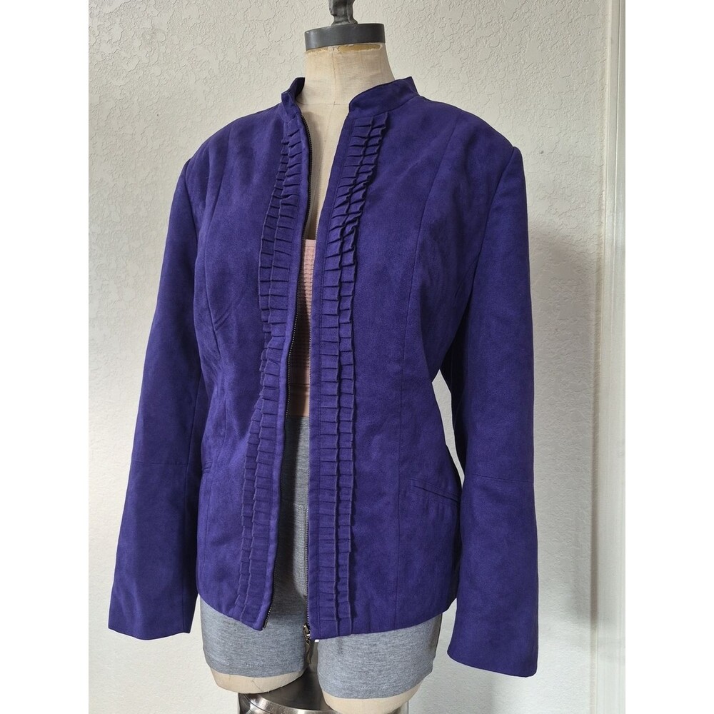 Tan Jay Vintage, Faux Suede, Ruffle center, Zip Up Jacket Sz 14